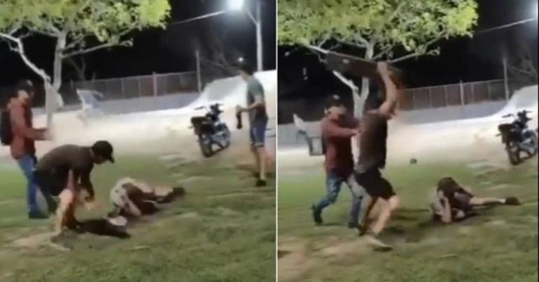 Impactante video: patota atacó brutalmente a un joven y lo golpeó con un skate en la cabeza