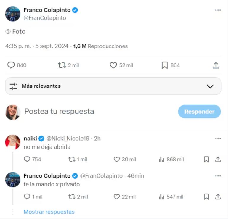 El intercambio de Franco Colapinto y Nicki Nicole El intercambio de Franco Colapinto y Nicki Nicole