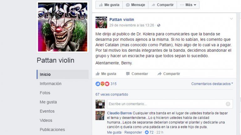 Ariel Maximiliano Catalán es el músico acusado. Su banda se disolvió por lo que pasó. Su ex compañeros lo repudiaron.