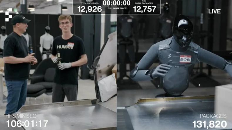 El desafío enfrentó a un empleado con el robot Figure 03 en una tarea de logística industrial | LM Neuquen El desafío enfrentó a un empleado con el robot Figure 03 en una tarea de logística industrial