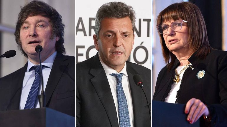 Milei, Massa y Bullrich son los principales candidatos en las elecciones 2023.