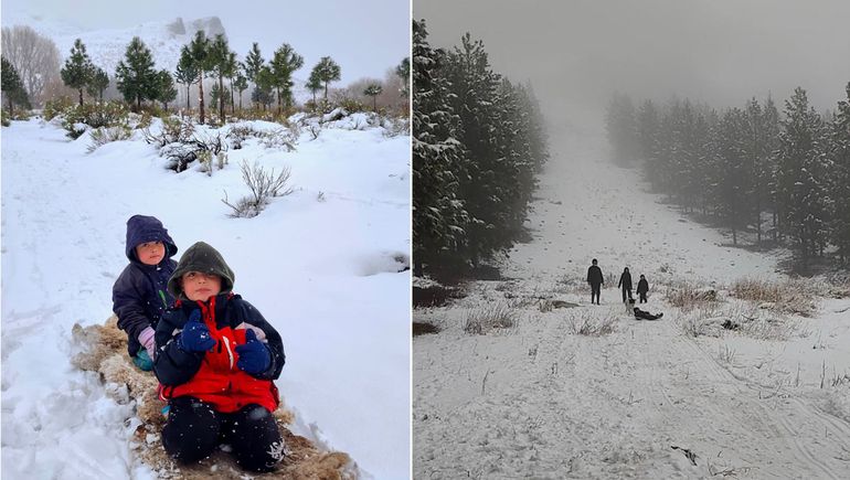 Con cuero de oveja y mucha risa: así disfrutan la nieve los chicos de Manzano Amargo