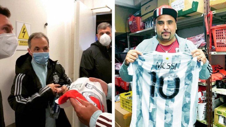 El regalo de Diego Fabre a Messi: la camiseta de River. Pantera recibió la 10 de Leo.