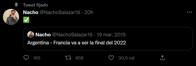 El tuit premonitorio de Juan Ignacio Salazar sobre la final del Mundial de Qatar 2022 que protagonizarán la Argentina y Francia.