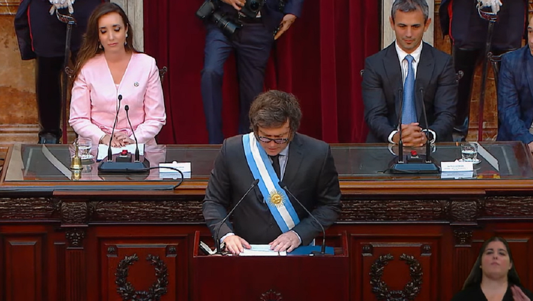 Javier Milei en su discurso de la apertura de las sesiones pasadas.