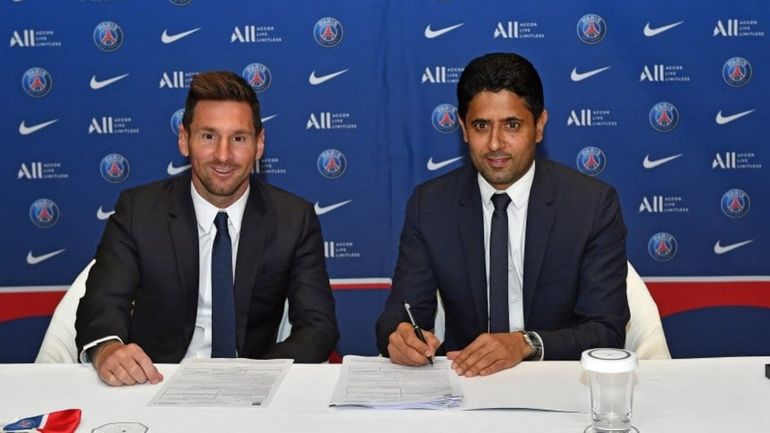 Lionel Messi y Nasser Al-Khelaifi Lionel Messi y Nasser Al-Khelaifi