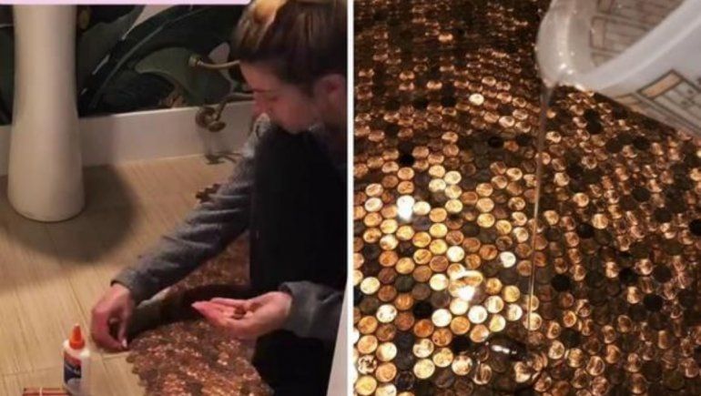 TikTok: una mujer remodeló su baño con cientos de monedas.