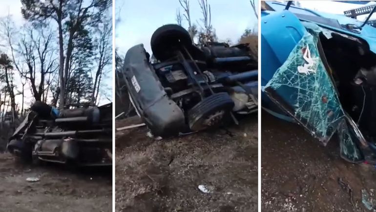 Un camión cargado con madera de lenga protagonizó un vuelco cerca del Paso Samoré.