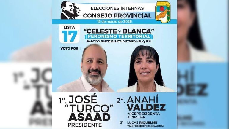 La lista 17 Peronismo Territorial del Partido Justicialista que llevaba a José Asaad como presidente del PJ neuquino. Los que le siguen en la lista, eran aliados de Oscar Parrilli. ¿Sigue la interna? La lista 17 Peronismo Territorial del Partido Justicialista que llevaba a José Asaad como presidente del PJ neuquino. Los que le siguen en la lista, eran aliados de Oscar Parrilli. ¿Sigue la interna?