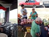 El Vasco, manejando el camión y vendiendo la fruta que llevó en el Motorhome a la provincia de Buenos Aires.