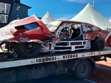   Así quedó el auto de Juan Cruz Benvenuti tras despistarse en el entrenamiento en El Calafate. Foto: Carburando.  