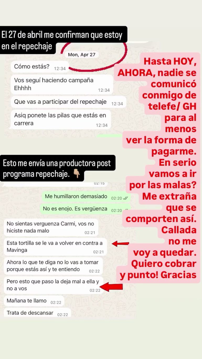 Las capturas de Carmiña expusieron internas en GH. Las capturas de Carmiña expusieron internas en GH.