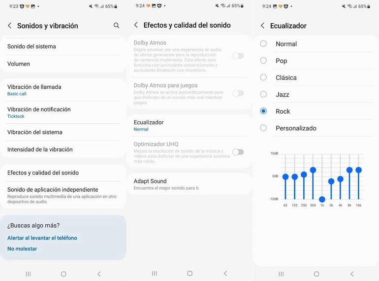 Así luce el ecualizador de frecuencias graves, medias y aguadas en un teléfono celular Samsung Así luce el ecualizador de frecuencias graves, medias y aguadas en un teléfono celular Samsung