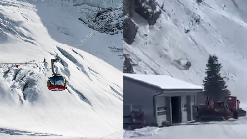 El momento en que un teleférico cayó en una montaña nevada de Suiza. | LM Neuquen El momento en que un teleférico cayó en una montaña nevada de Suiza.