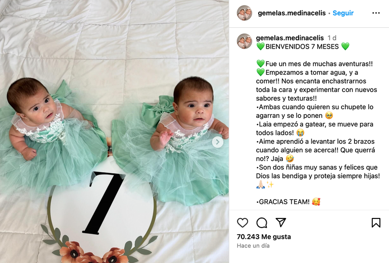 El festejo de Daniela Celis por los siete meses de sus gemelas. El festejo de Daniela Celis por los siete meses de sus gemelas. 