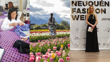 Una alumna en el taller, el último desfile en los Tulipanes chubutenses y Sasha en otro evento en Neuquén. Una alumna en el taller, el último desfile en los Tulipanes chubutenses y Sasha en otro evento en Neuquén.