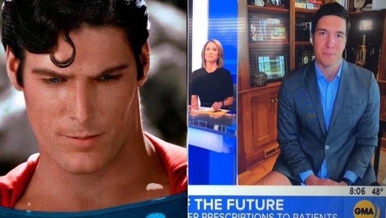 El hijo periodista de Superman salió en un noticiero sin pantalones