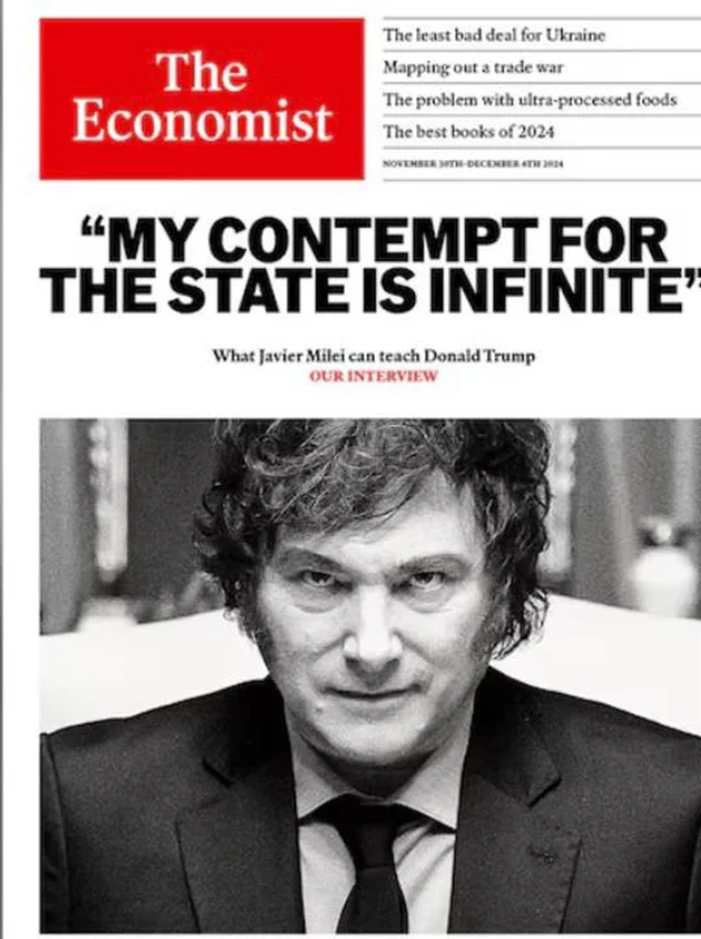Javier Milei, en la tapa de The Economist. Javier Milei, en la tapa de The Economist.