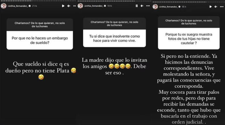 Las respuestas de Cinthia Fernández ante las consultas de sus seguidores