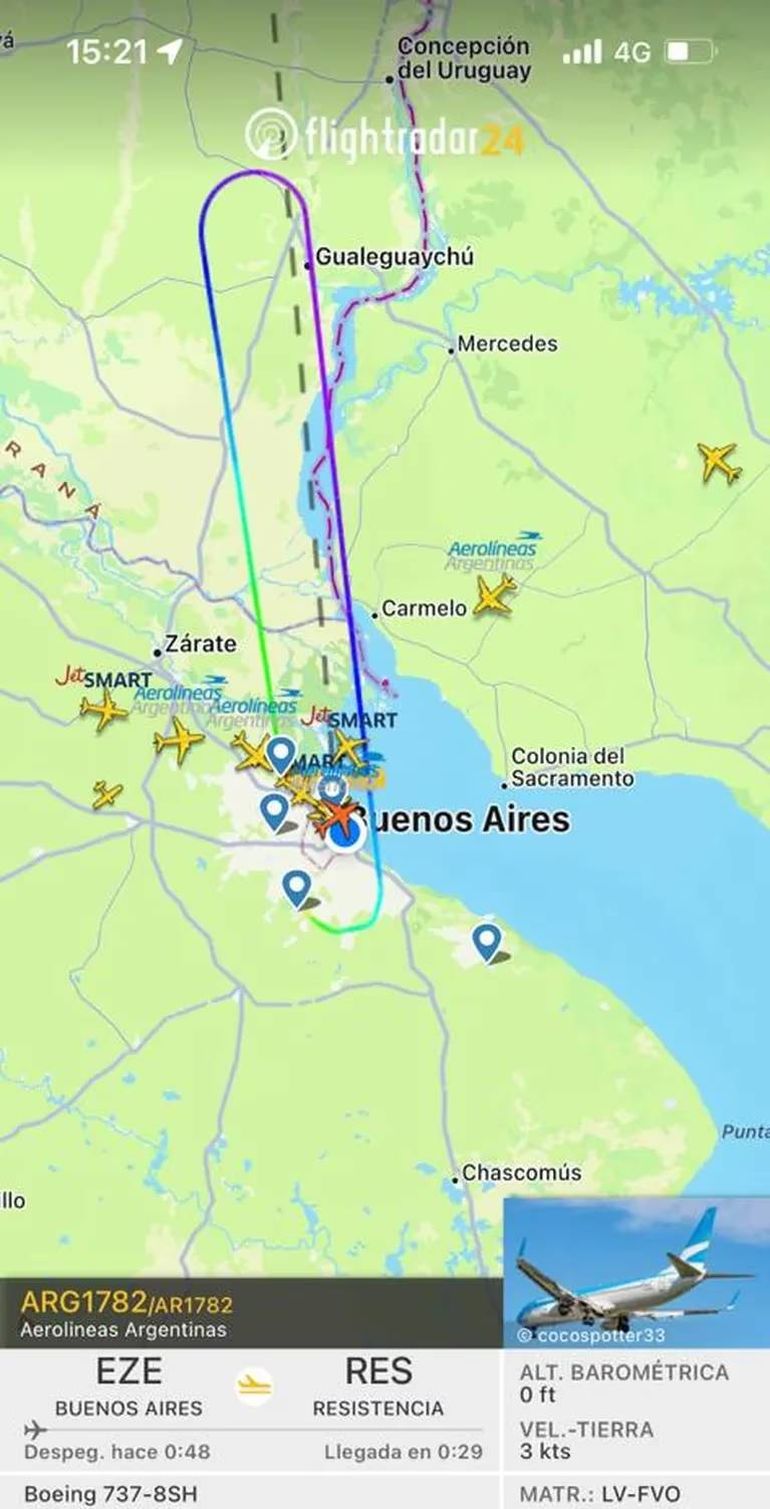 Recorrido que hizo el avión con el nene descompensado a bordo. Recorrido que hizo el avión con el nene descompensado a bordo.