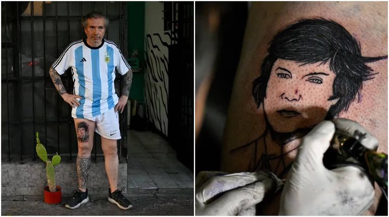 Vega y el tatuaje de Javier Milei en su piel.