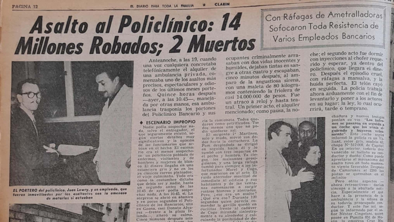 El asalto al Policlínico Bancario, la operación Rosaura