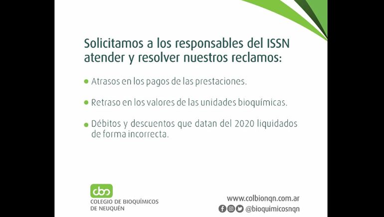 Comunicado del Colegio de Bioquímicos de Neuquén. Comunicado del Colegio de Bioquímicos de Neuquén.