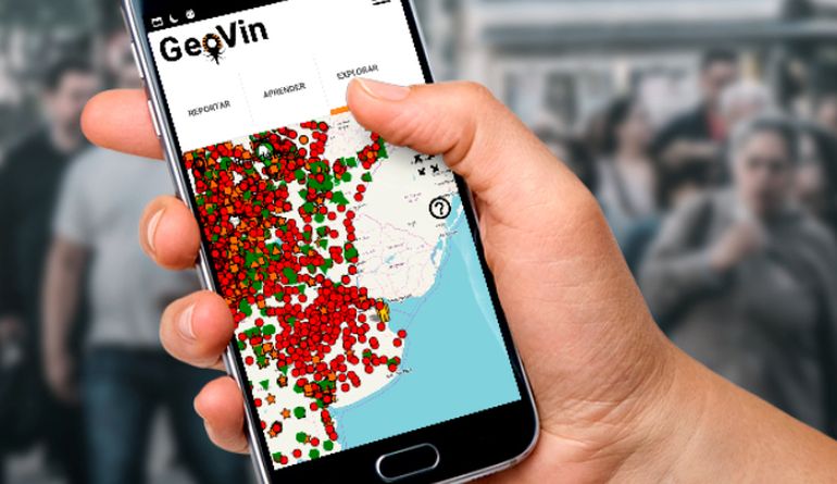 La app Geovin y su mapa de monitoreo de las apariciones de vinchucas, que se actualiza en tiempo real. La app Geovin y su mapa de monitoreo de las apariciones de vinchucas, que se actualiza en tiempo real.