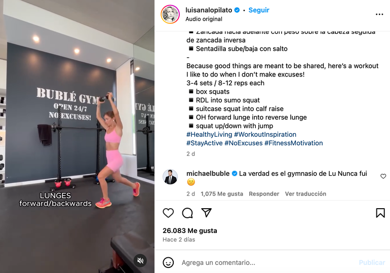 Luisana Lopilato mostró el gimnasio de su hogar. Luisana Lopilato mostró el gimnasio de su hogar. 
