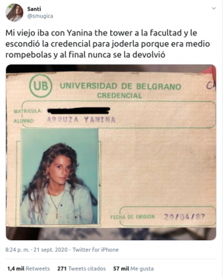 Una usuaria de X mostrando el pasado estudiantil de Yanina Latorre Una usuaria de X mostrando el pasado estudiantil de Yanina Latorre