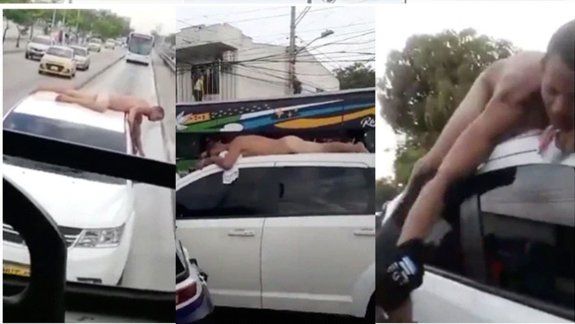 Castigo insólito: descubrió que su marido le fue infiel y lo paseó desnudo en el techo de su auto
