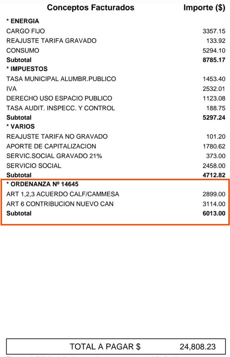 La factura de CALF ya viene con los ítems de la deuda con CAMMESA y la ecotasa del Complejo Ambiental Neuquén. La factura de CALF ya viene con los ítems de la deuda con CAMMESA y la ecotasa del Complejo Ambiental Neuquén.