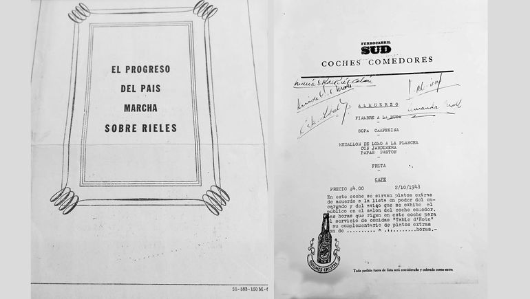 La carta del coche comedor con la firma del grupo de neuquinos que viajaron a Buenos Aires (Gentileza Elsa Bezerra) La carta del coche comedor con la firma del grupo de neuquinos que viajaron a Buenos Aires (Gentileza Elsa Bezerra)
