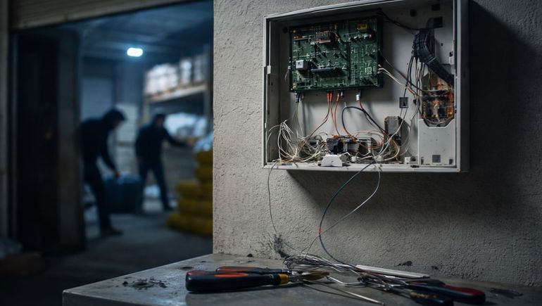 La central del sistema de alarmas destruida tras el robo