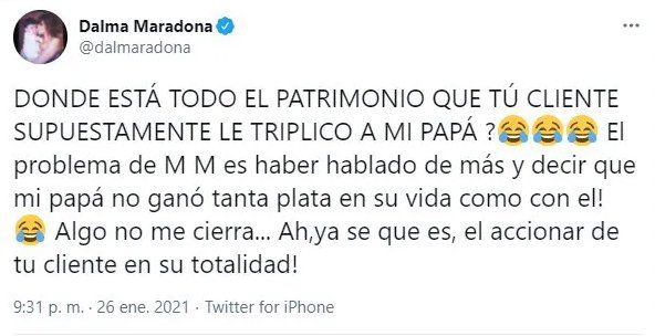 Dalma Maradona contra Matías Morla: "Una persona de bien presenta todo"