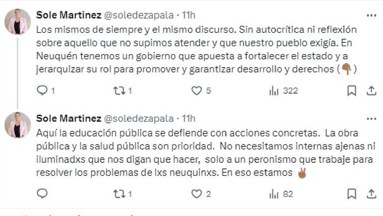 El tuit de Soledad Martínez sobre el peronismo. El tuit de Soledad Martínez sobre el peronismo.