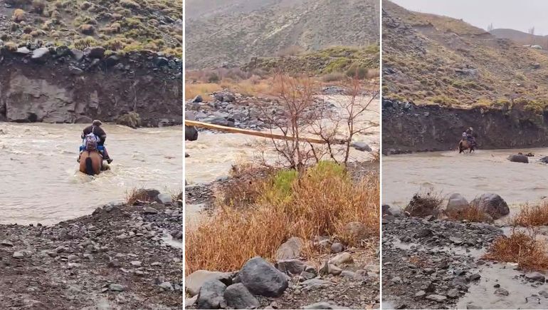 Cruzan un río crecido en invierno para ir a estudiar a una escuela de Los Miches