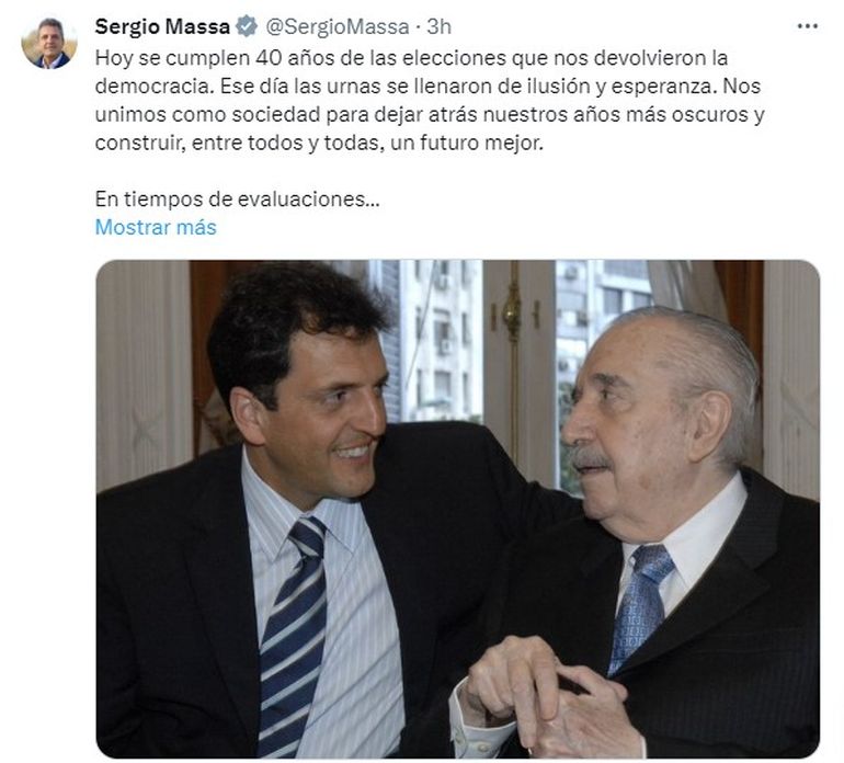 El mensaje de Sergio Massa para Raúl Alfonsín. El mensaje de Sergio Massa para Raúl Alfonsín.