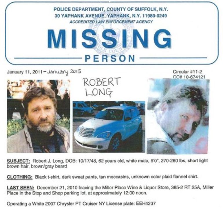 El flyer que anunciaba la búsqueda de Robert Long, cuyos restos fueron hallados dentro de la camioneta sumergida en Nueva York. El flyer que anunciaba la búsqueda de Robert Long, cuyos restos fueron hallados dentro de la camioneta sumergida en Nueva York.