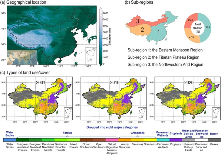 Bosques chinos crecen +226.000 km&sup2; (2001-2020), representan 82% del aumento vegetal total. Imagen Landsat greening.
