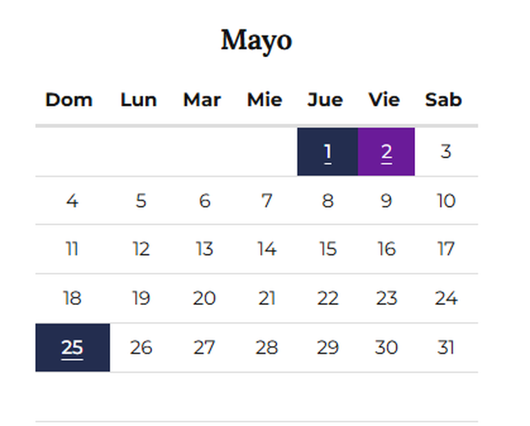 El calendario oficial que difundió el Gobierno Nacional.