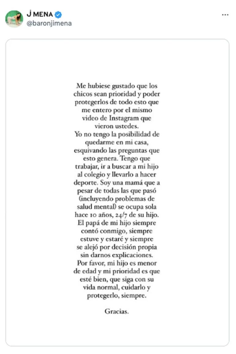 El comunicado de Jimena Barón El comunicado de Jimena Barón