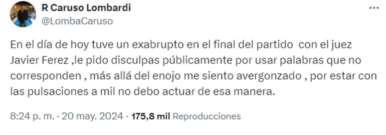 El tuit de Ricardo Caruso Lombardi El tuit de Ricardo Caruso Lombardi