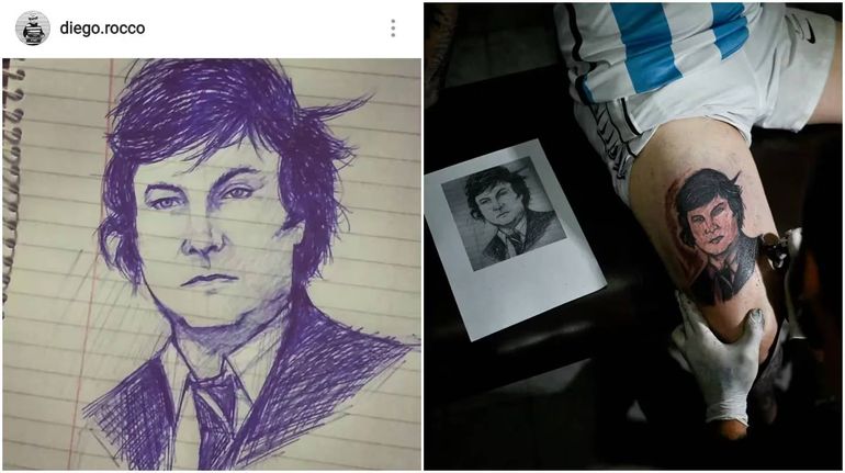 El tatuaje de Javier Milei, lo hizo un tatuador Kirchnerista. Foto: AFP El tatuaje de Javier Milei, lo hizo un tatuador Kirchnerista. Foto: AFP