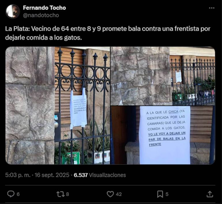 La amenaza se viralizó en las redes sociales, donde los internautas apoyaron a la joven que alimenta a los gatos. La amenaza se viralizó en las redes sociales, donde los internautas apoyaron a la joven que alimenta a los gatos.