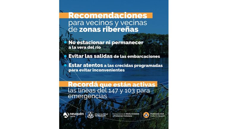 Recomendaciones por la crecida del río Neuquén. Recomendaciones por la crecida del río Neuquén.