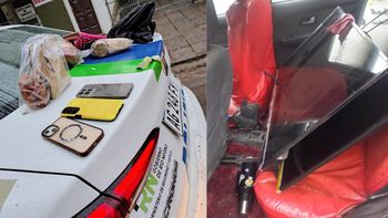 Parte del botín que los ladrones trasladaron en un taxi, cuyo conductor las devolvió poco después.  Parte del botín que los ladrones trasladaron en un taxi, cuyo conductor las devolvió poco después.