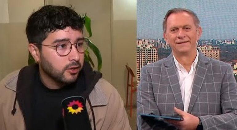 Madrazo simulando su entusiasmo por la dolarización en un móvil de Canal 13. Madrazo simulando su entusiasmo por la dolarización en un móvil de Canal 13.