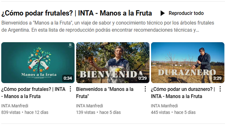 "Manos a la fruta", el ciclo online de INTA en YouTube. "Manos a la fruta", el ciclo online de INTA en YouTube.
