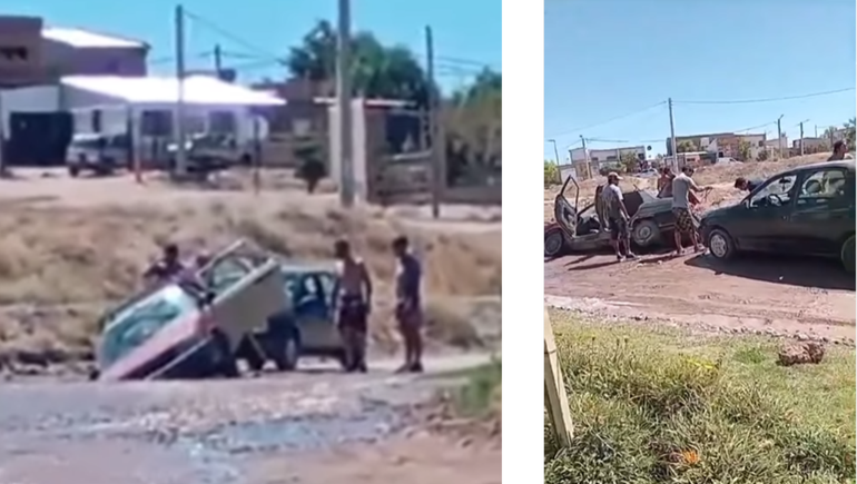 El auto cayó en un pozo en barrio Cuenca XV